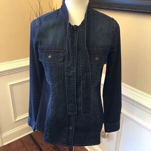 Cabi Tie Neck Denim Button Down Shirt XS #3290